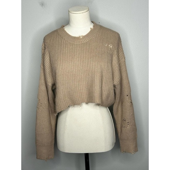 Endless Blu Destroyed Cropped Knit Sweater S - Picture 2 of 9